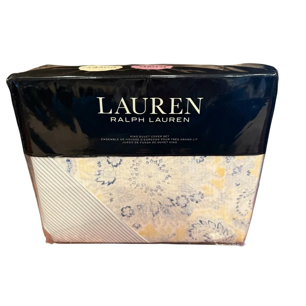 Ralph Lauren Marisa Blue/Yellow Paisley King Duvet Set Cotton 3 pc New With Tags